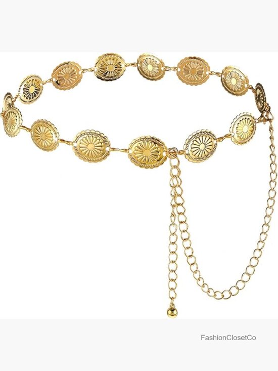 Accessories - Western Metal Concho Belt Hollow Out Daisy Chain Adjustable Boho Waist Chain